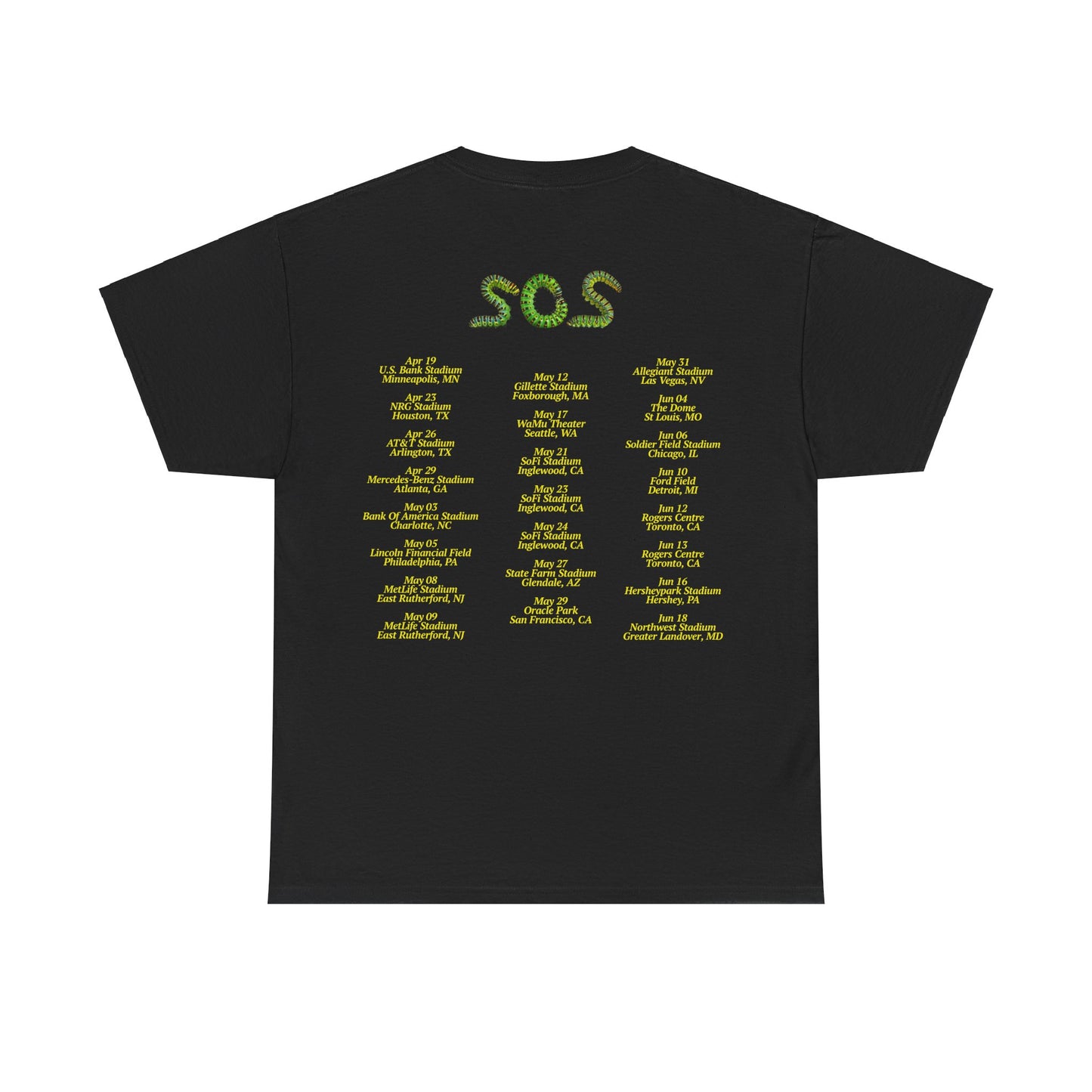 SZA LANA MERCH - LANA SOS SIGNATURE BLACK TOUR DATES TEE